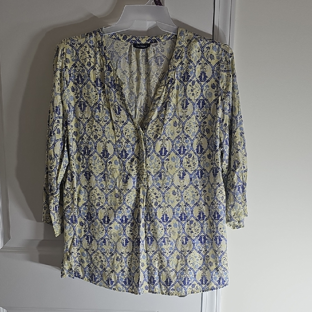 Chic Blue and Cream Women's Blouse‎